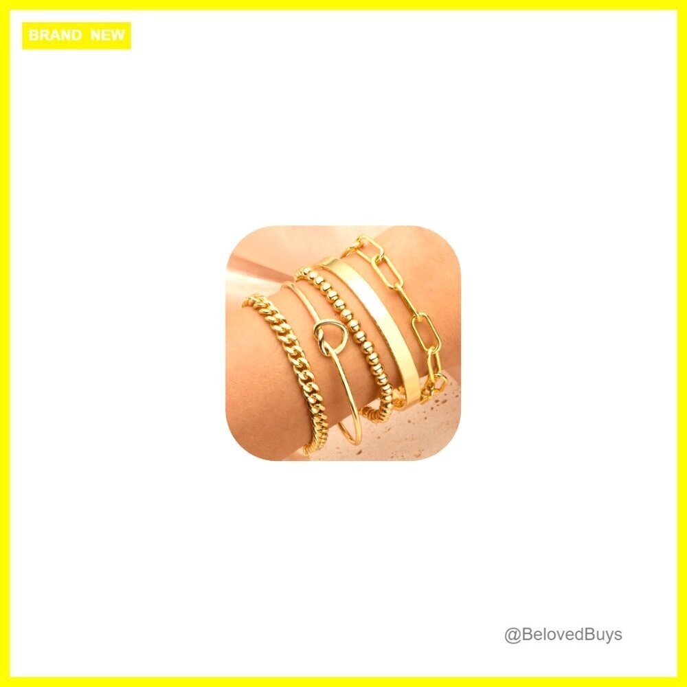 Gold Plated Brass Cuff Bracelet Set Adjustable 7" Non Tarnish Jewelry